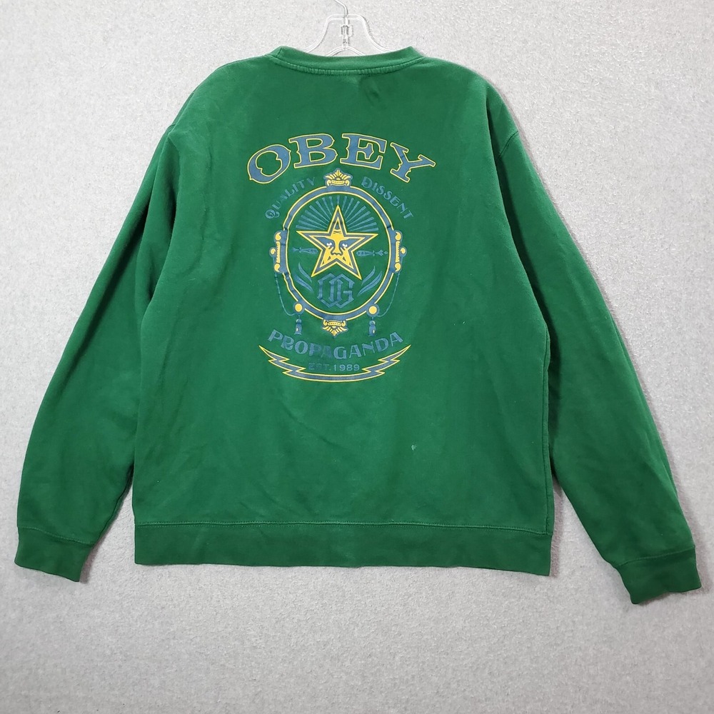 Obey Men Sweater Large Green Quality Dissent Propaganda OG Graphic READ
